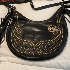 Michael Kors black leather gold embellished